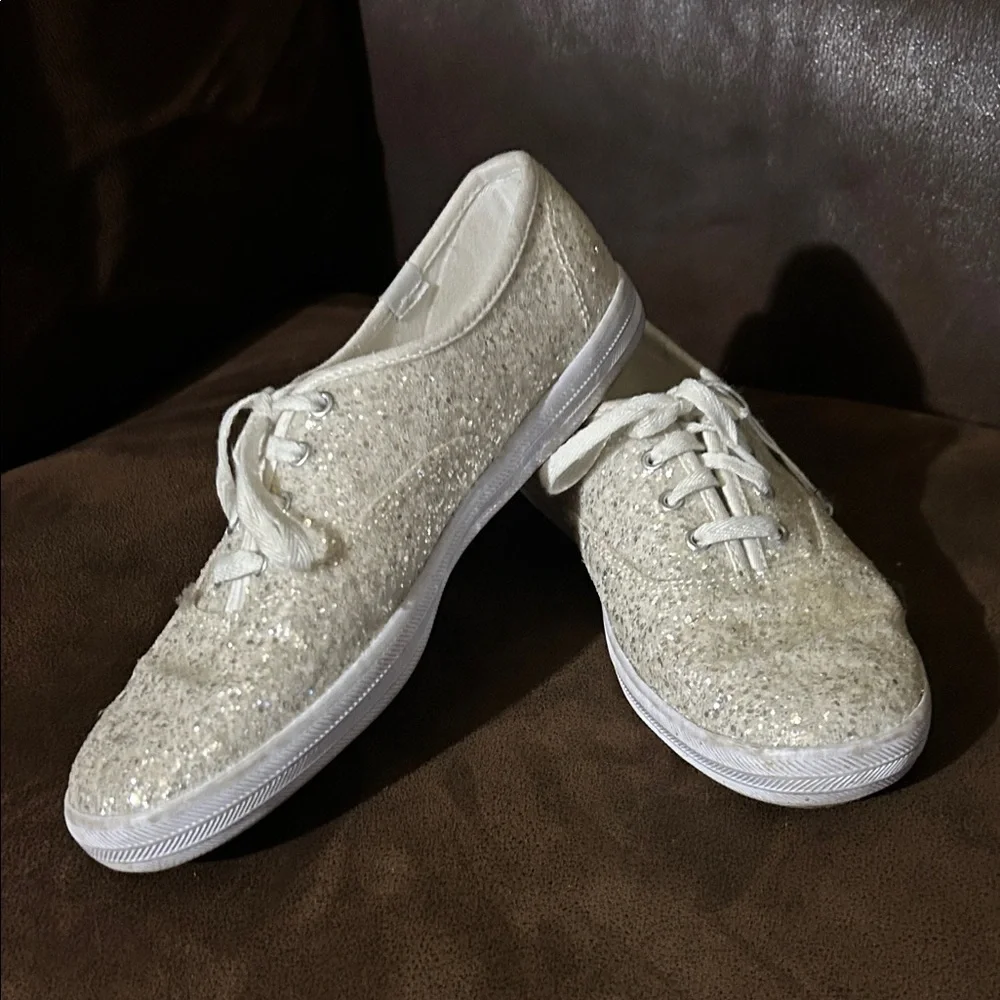 Keds Women's Sparkle Lace-Up Sneakers in Ivory Glitter